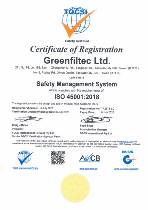 賀！濾能公司榮獲職業安全衛生管理系統ISO 45001:2018國際標準驗證